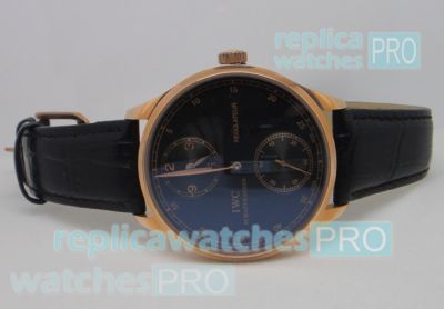 Copy IWC Portuguese Regulateur Black Dial Gold Bezel Watch